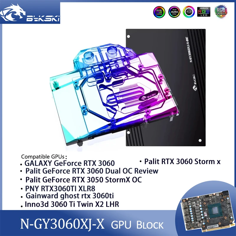 

Водный блок Bykski N-GY3060XJ-X GPU для Palit RTX 3060 Dual OC обзор/GALAX RTX 3060/PNY RTX3060TI видеокарта VGA Watercooler