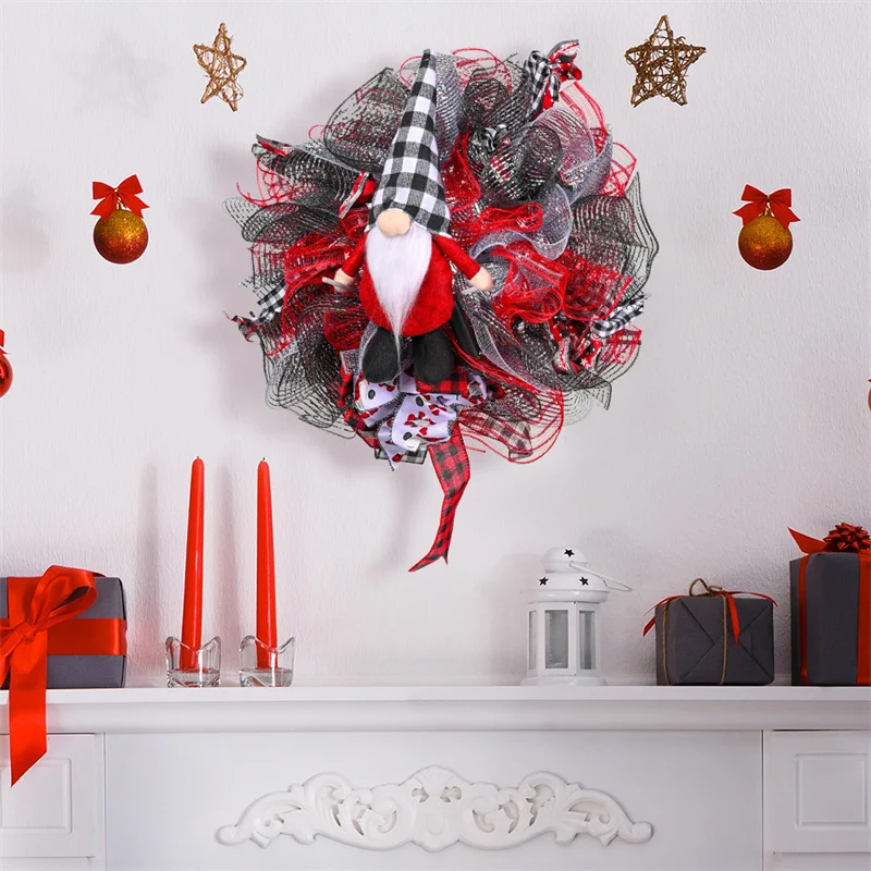 

Рождественская кукла, венок с лентой, атмосферное украшение, искусственное украшение для дома, подвесной венок, новый год 2024