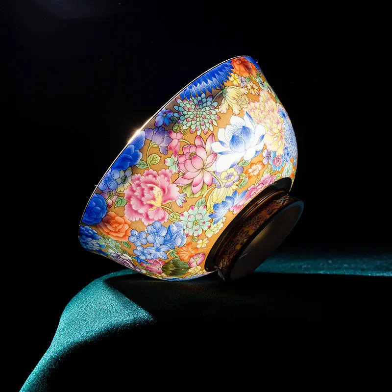 

Tableware Set Combination High-End Golden Edge round Bowl Dish Household Enamel Color Palace Style Chinese Bone China Single 1Pc