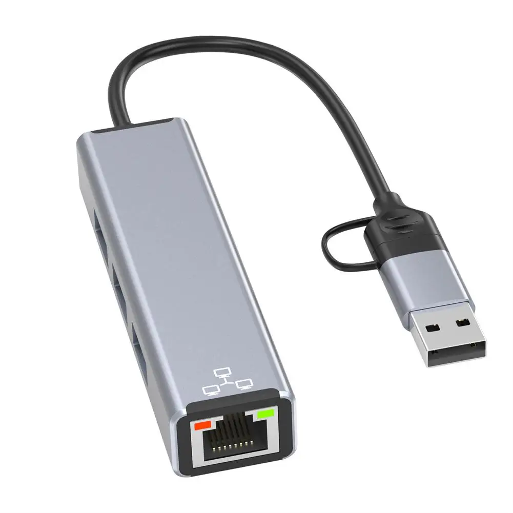 

Высокоскоростной концентратор 4-в-1 с интерфейсом Type-c, Usb 3,0, Usb 2,0, Rj45, док-станция для ноутбука, телефона, планшета