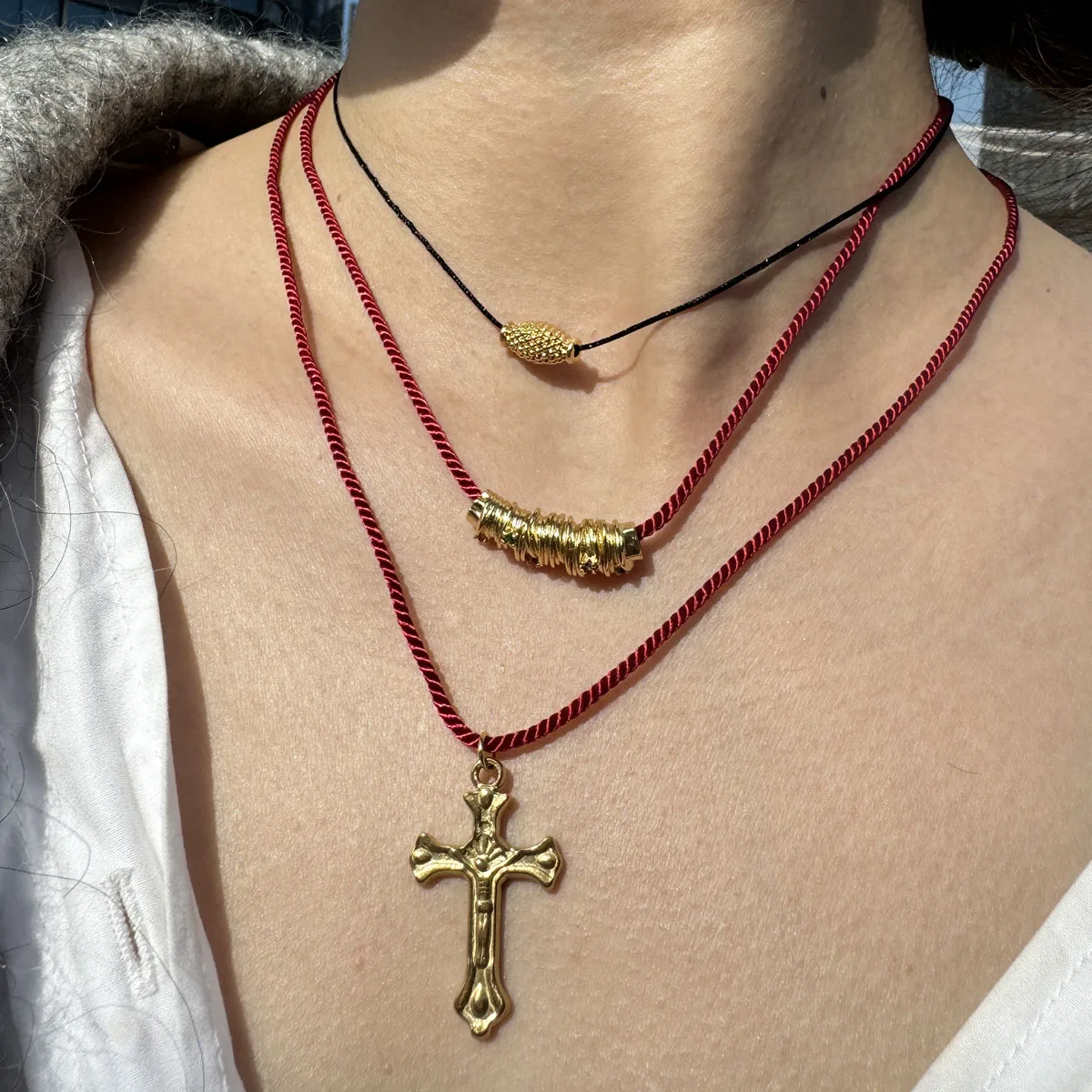 Модное винтажное ожерелье с подвеской в виде креста для женщин и мужчин красная
