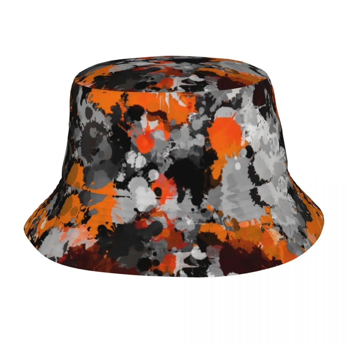 

Style Orange And Grey Paint Splatter Bucket Hats Women Men Lightweight Camping Camo Fishing Hats Hot Summer Headwear