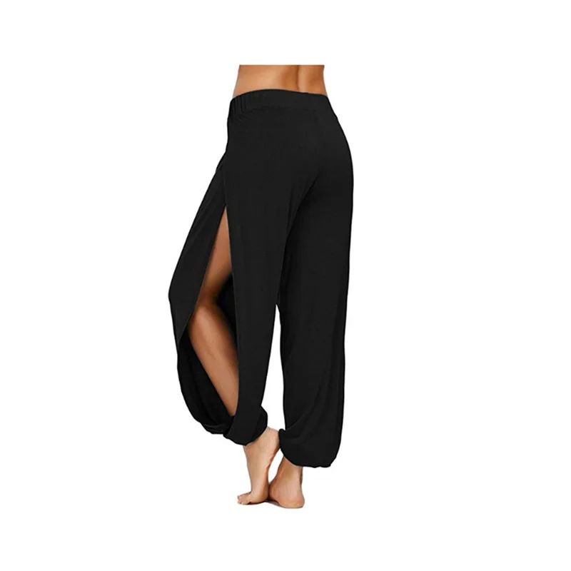 

Women Casual Loose Yoga Pants Solid Color High Waisted Side High Split Sport Harlan Trousers