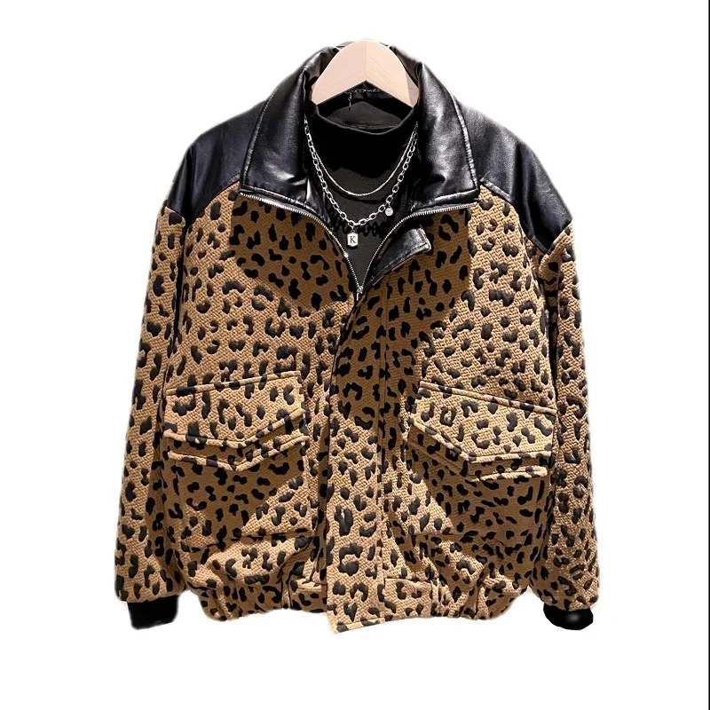 Winter Jacket Men Warm Fashion Retro Thickened Leopard Jacket Men Streetwear Korean Slim Thick Short Coat Mens Parker Clothes