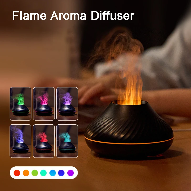 

Flame Aroma Essential Oil Diffuser Mini Ultrasonic Air Humidifier Fragrance Machine Home Mist Maker Colorful Fire Humidificador