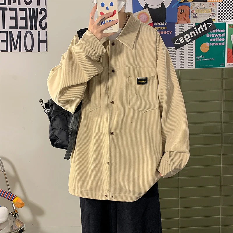 Art Style Men's Corduroy Long Sleeve Shirts Autumn Korean Shirt Woman Fashion Casual Oversize Shirt Coat Quality Clothing 2022