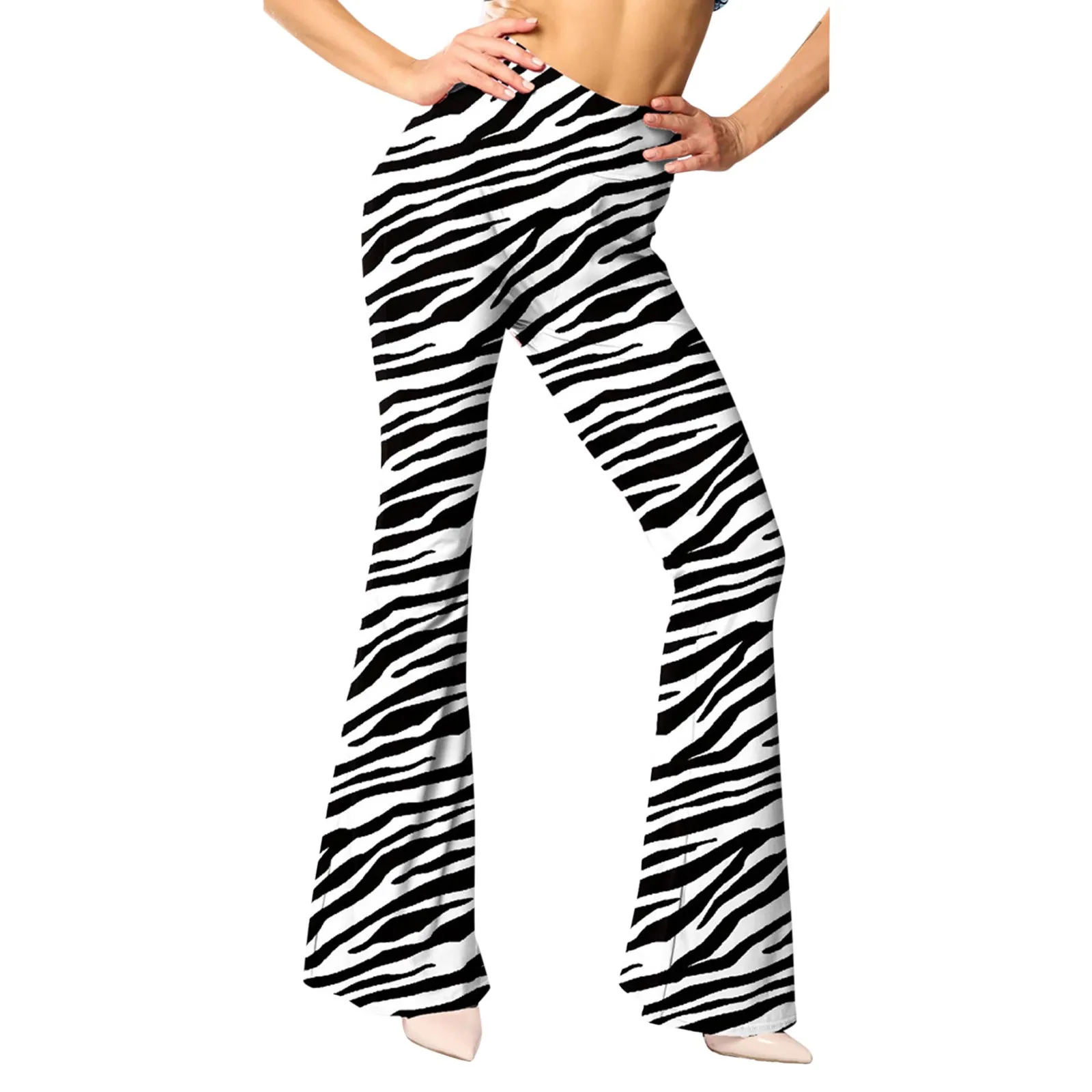 

Women's High Elastic High Waist Yoga Pants Seamless Comfortable Stretch Elastic Waist Zebra Patten Print Wide Leg Sweatpants