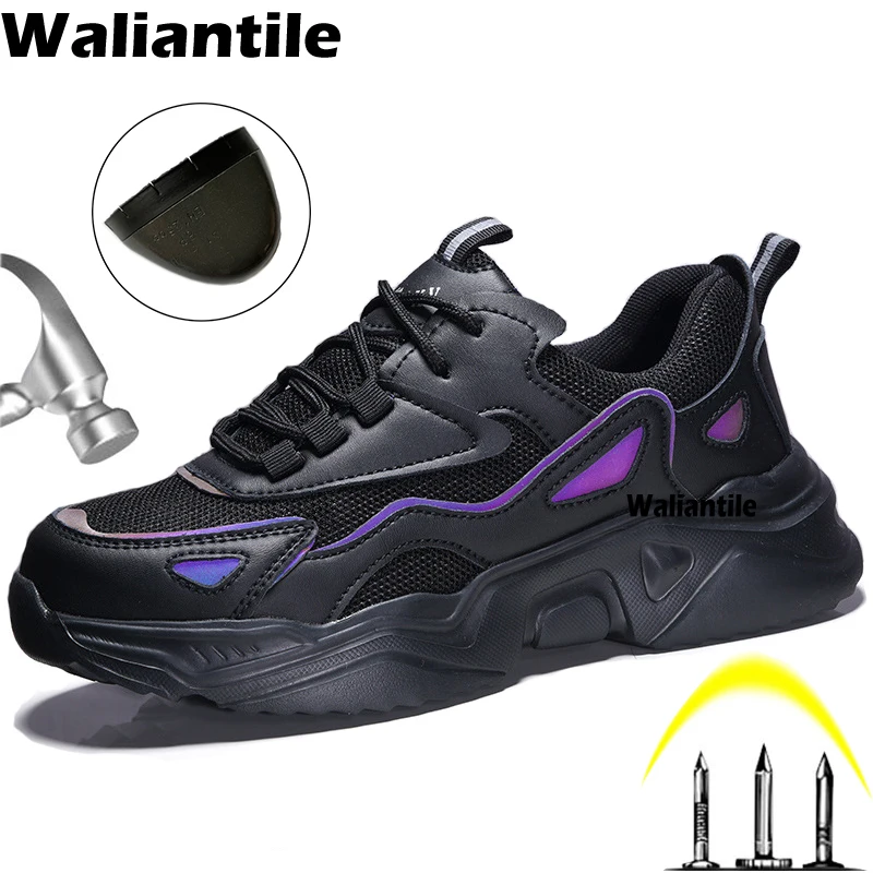 Waliantile Men Women Safety Shoes Sneakers For Industrial Working Puncture Proof Work Boots Indestructible Steel Toe Footwear