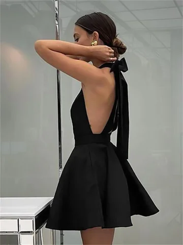 Женское платье-трапеция с открытой спиной, открытой спиной и лямкой на шее