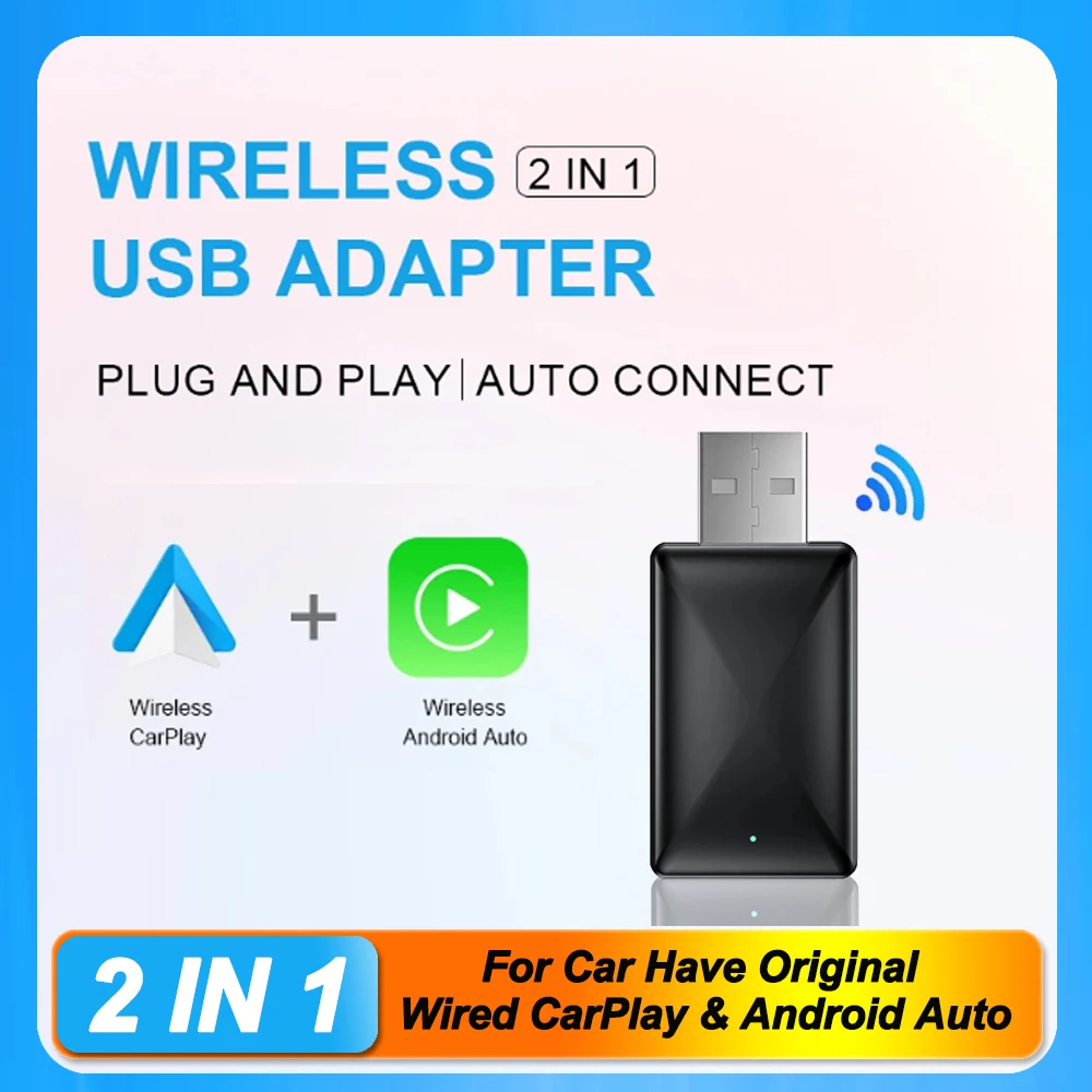 

Мини-адаптер 2-в-1 Для Беспроводного CarPlay И Android Auto С Bluetooth И Wi-Fi, Быстрое Подключение И Использование