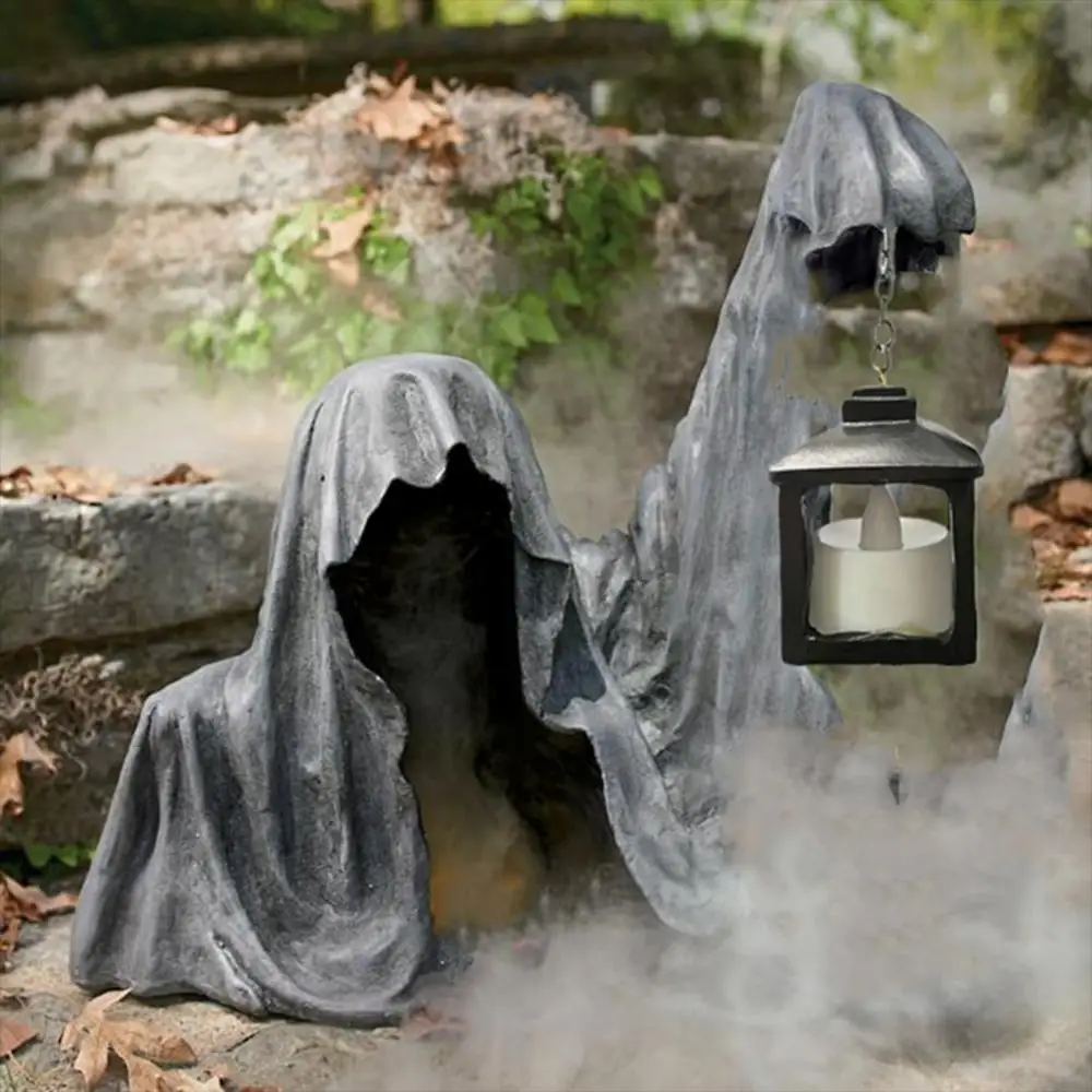 

Ground Reaper with Lantern Resin Decorative Lantern Ghost Sculpture Statue Halloween Party Sculpture Outdoor Decorations