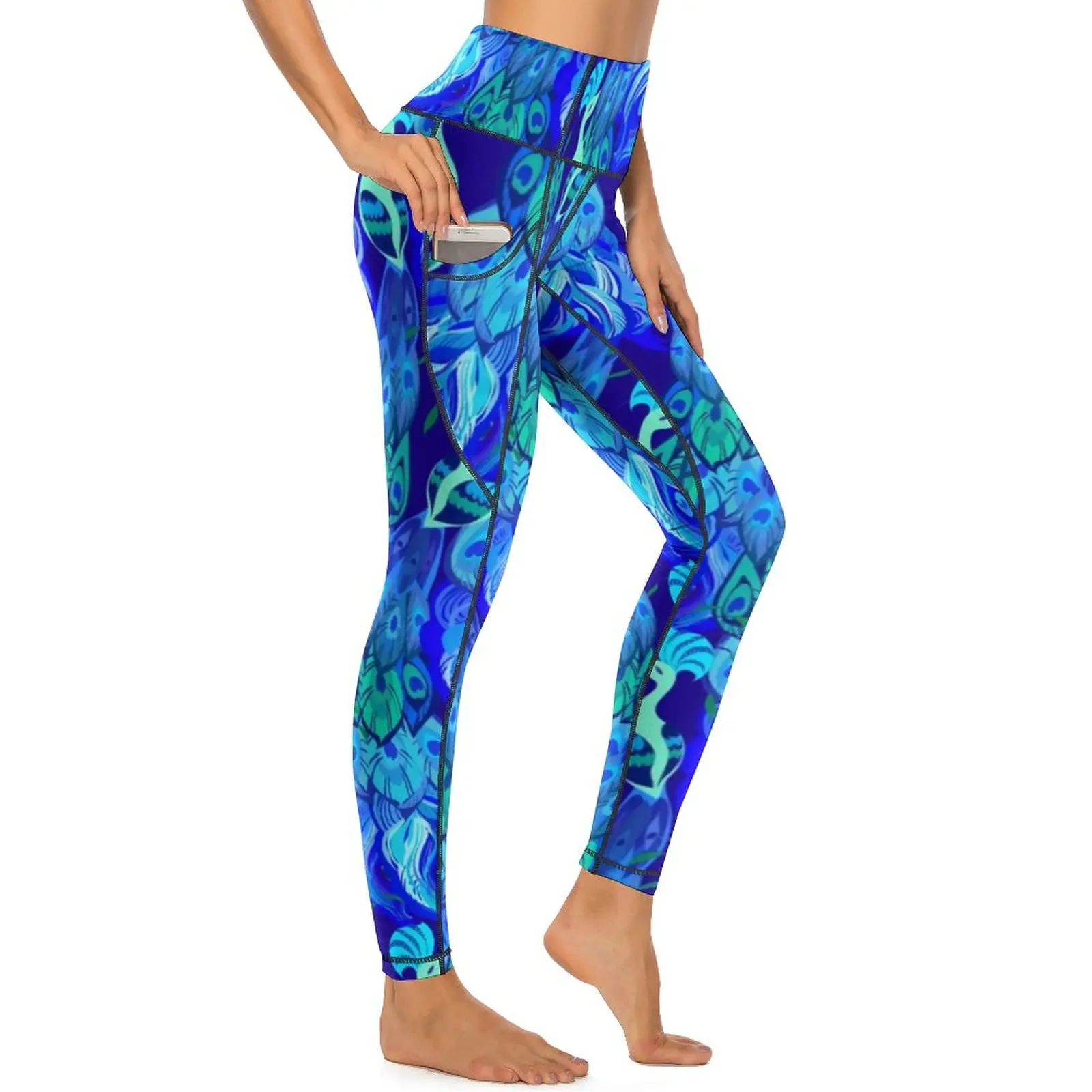 

Proud Peacocks Leggings Sexy Peacock Feathers Push Up Yoga Pants Vintage Stretch Leggins Pockets Lady Print Fitness Sport Tights