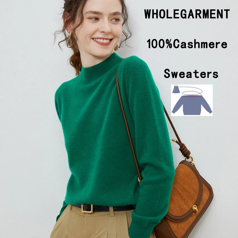 

WHOLEGARMENT 3D KNIT SEAMLESS Cashmere Sweaters Pullovers Turtleneck Vintage jumper Autumn Winter Clothes Women Long Sleeve top