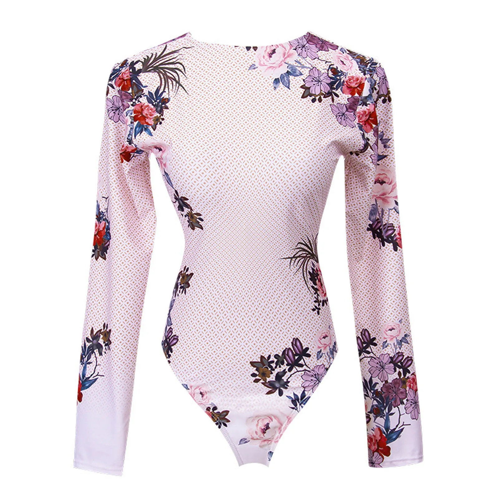 Mature Elegant Temperament Surfing Suit Retro Long-sleeved Sunscreen Swimsuit Peony Print Seaside Beach One-piece |