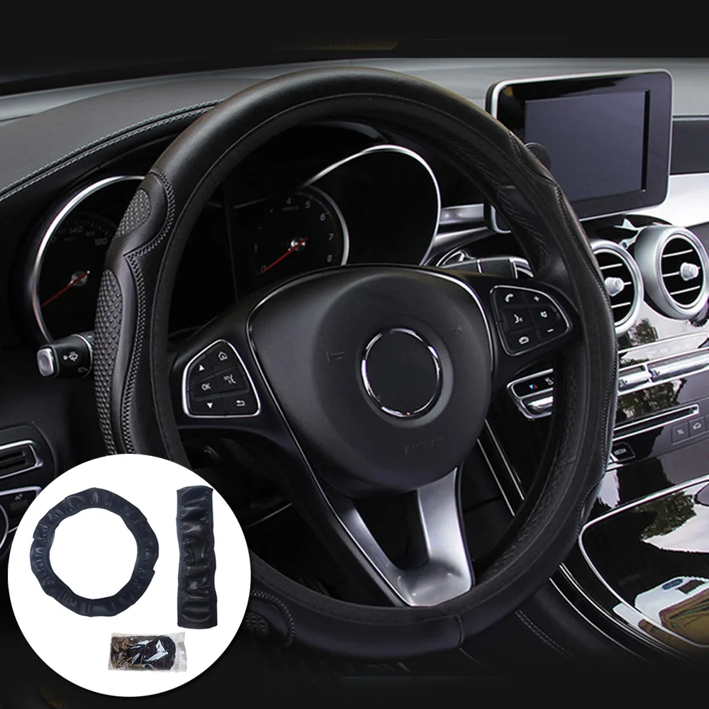 

38CM 1/3 PCS Car Universal Ice Silk Steering Wheel Cover Wear-resistant Anti-slip Car Accessories Gear Handbrake Cover Interior