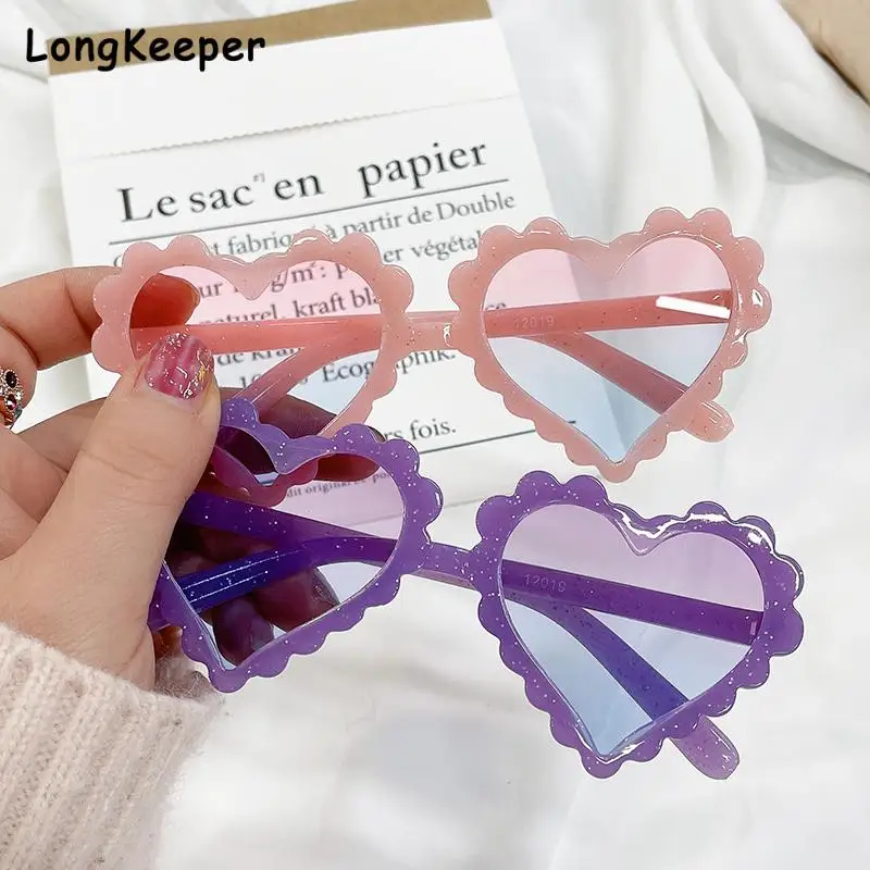 

Fashion Brand Heart Kids Sunglasses Children Retro Cute Pink Cartoon Sun Glasses Frame Girls Boys Baby Shiny Glasses UV Eyewear