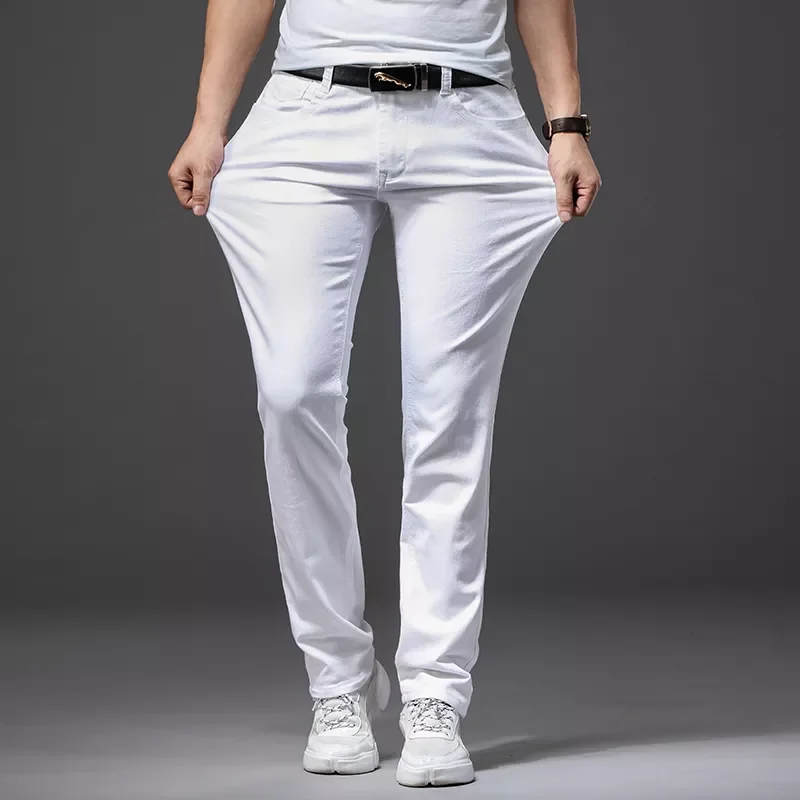 New in Spring New Men's Stretch White Jeans  Classic Style Slim Fit Soft Trousers Male Brand Business Casual Pants jackets
