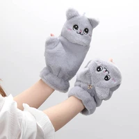 cute girl winter plush mittens fingerless cat kawaii gloves plush warm thick soft glove women flexible half finger gloves