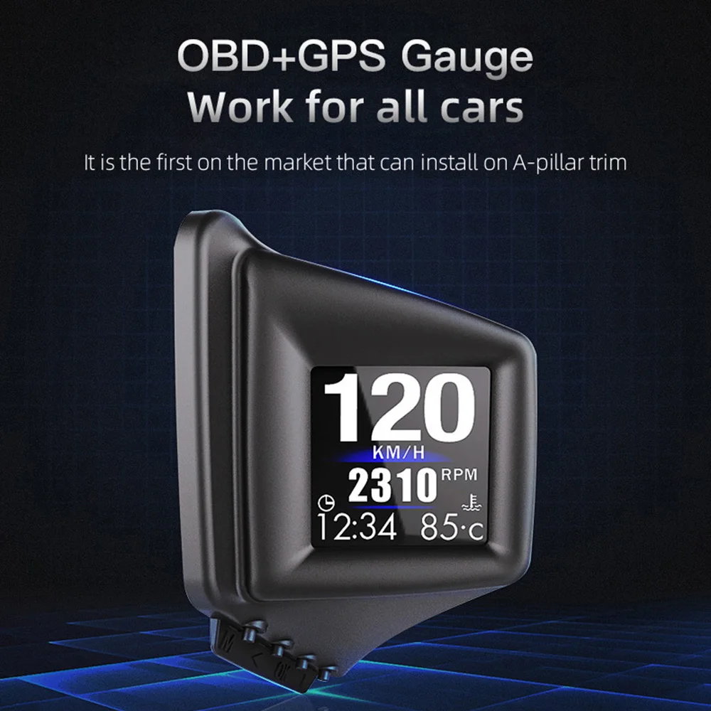 New  HD Display 2 Way Install Car HUD Speedometer Acclope Obd2 + GPS Smart Gauge car monitor