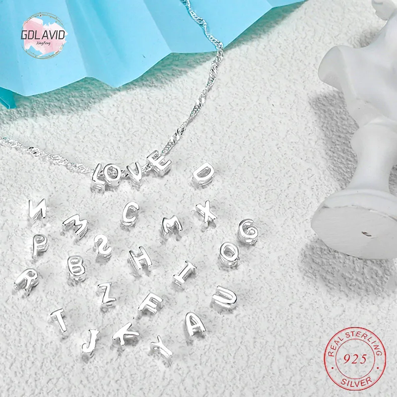 925 Sterling Silver Letter Beads Silver Charms A-Z Necklace DIY Beads Initial Alphabe Letter Beads Fit For Women Bracelet Making