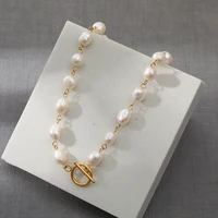fashion natural freshwater pearl waterproof and fade resistant stainless steel ladies necklace luxury 18k real gold plated