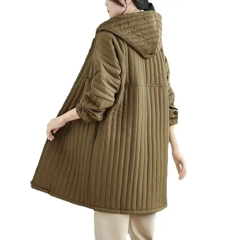 Осеннее Новое однотонное модное пальто с большими карманами и капюшоном женское