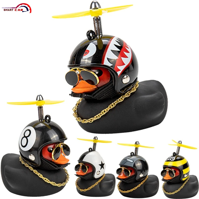 

Popular Rubber Duck Car Decorations Helmet Broken Wind Small Black Duck Mini Decoration Car Dashboard Ornaments with Propeller