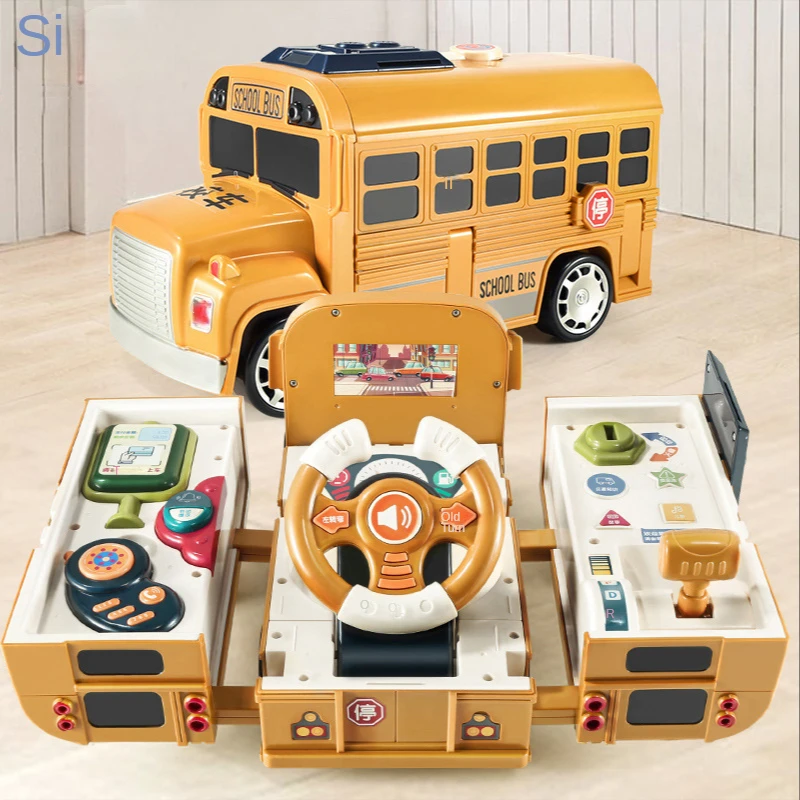 

Children's Steering Wheel Toy Plastic Deformation Bus Early Education Multi-functional Simulation School Bus Simulation Toys