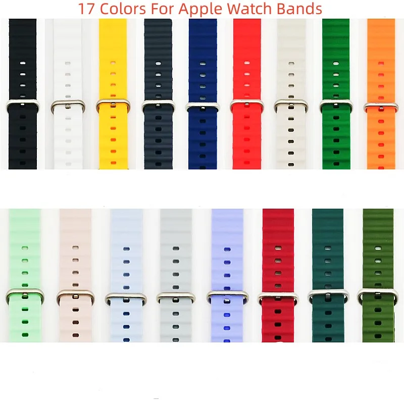 Wholesale 50Pcs/Lot For Apple Watch Bands 38MM 40MM 41MM 42MM 44MM 45MM 49MM Silicone Watch Strap 17 Colors Available New
