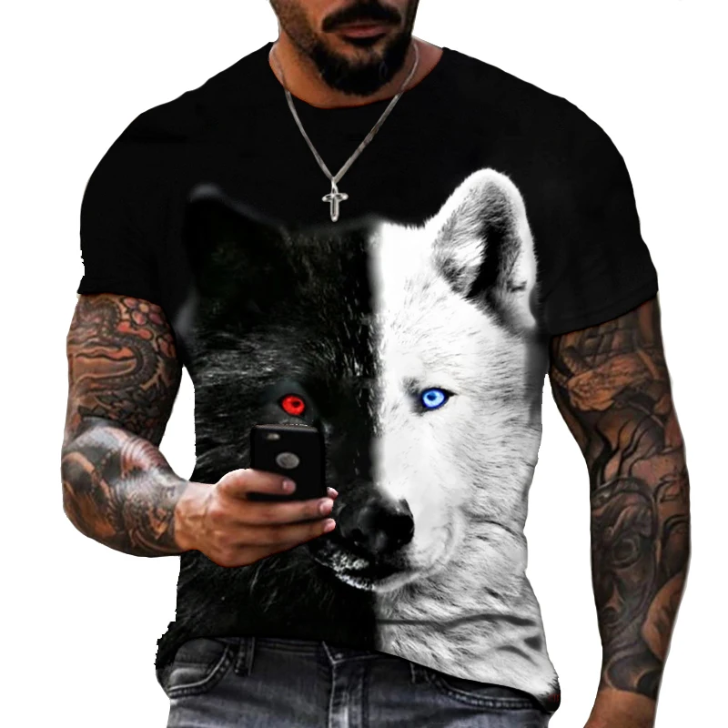 

2022 New Summer T-shirt Male 3d Wild Wolf Print Summer Men Wild Wolf T-shirt Short Sleeve Round Neck Men's Fashion Casual