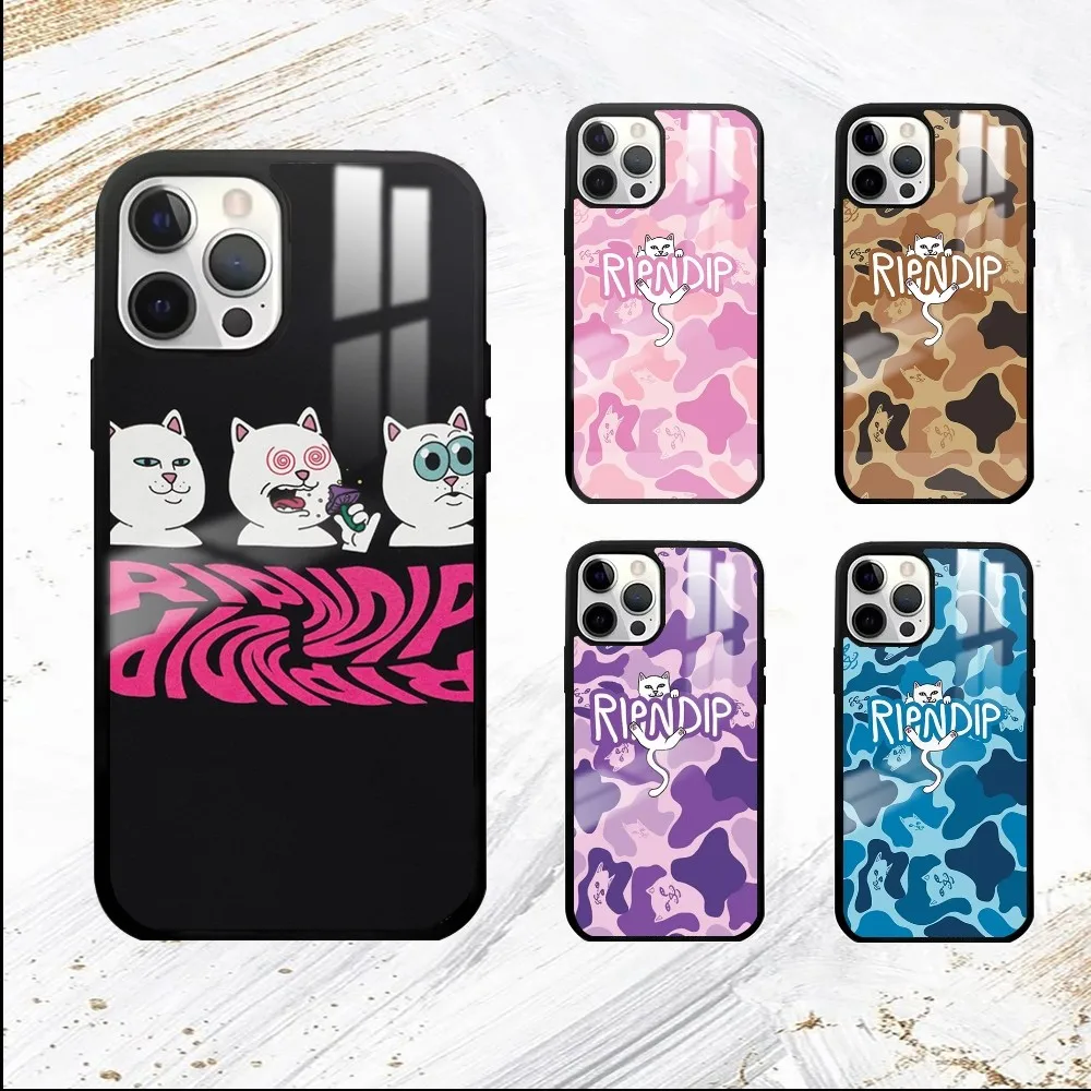 Funny R-RipndipS CAT Phone Case For iPhone 16 15 14 13 12 11 Pro Max Plus Mini PC Fashion High Quality mirror phone case