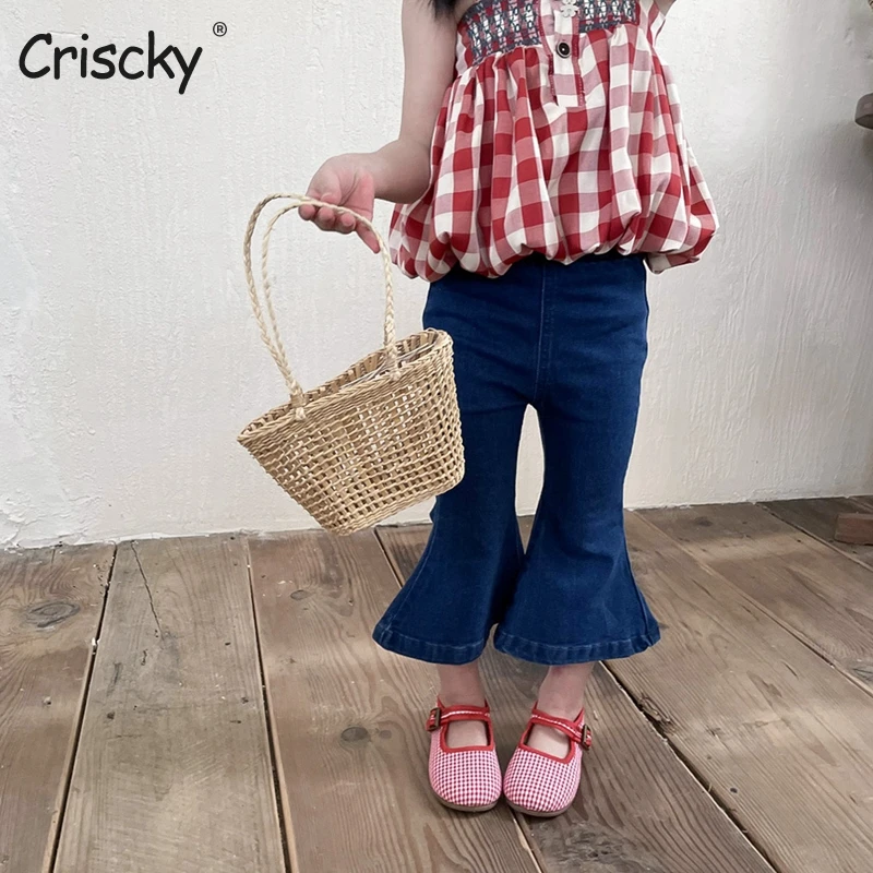 

Детские брюки Criscky 2022, однотонные серые и черные джинсовые брюки для девочек, детские брюки, весенние и летние брюки