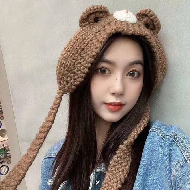 

Winter Women Little Bear Hat Crochet Knitted Hat Costume Hats Cap Gift Anime Hat Photography Prop Girl Party Coffee