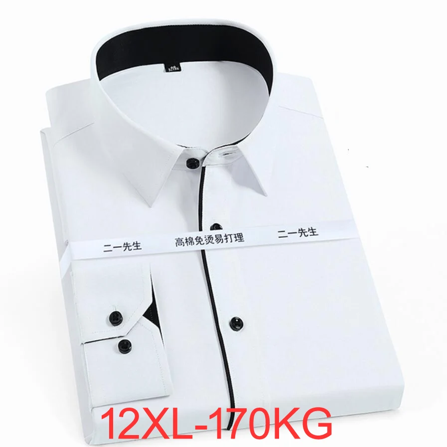 Camisa Formal de manga larga para hombre, camisa de oficina de algodón de talla grande 10XL, 12XL, 9XL, color azul y negro, para otoño y primavera