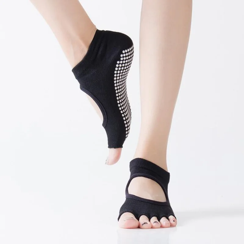 Non Slip Yoga Socks Women Backless Five Fingers Socks Gym Fitness Sport Pilates Dance Ballet 5 Toe Cotton Socks Footwear Woman