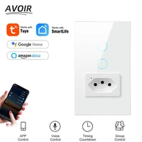 avoir tuya smart wall light switch brazil touch switch and socket with timer wifi wireless control work with alexa google home