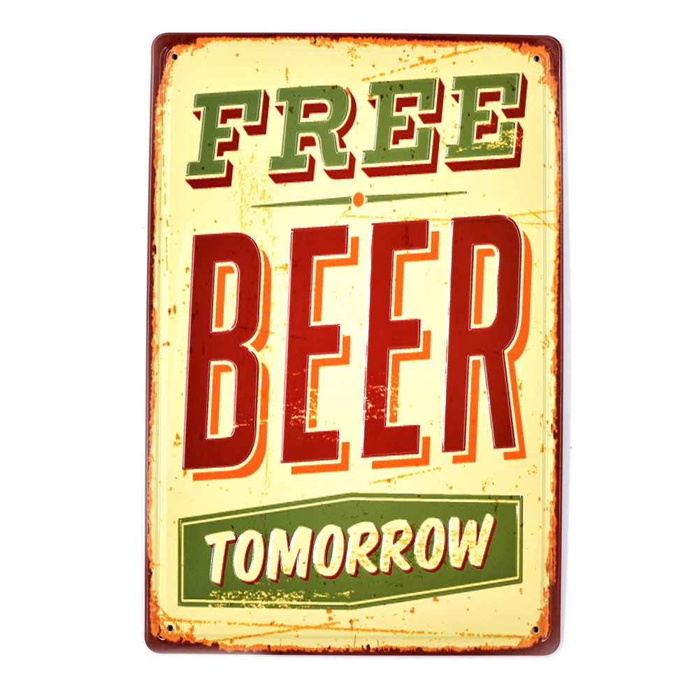 

Free Beer Tomorrow! Vintage Retro Bar Sign Metal Tin Plate Painting Wall Decor for Pub Cafe Wall Decor Metal Sign Room