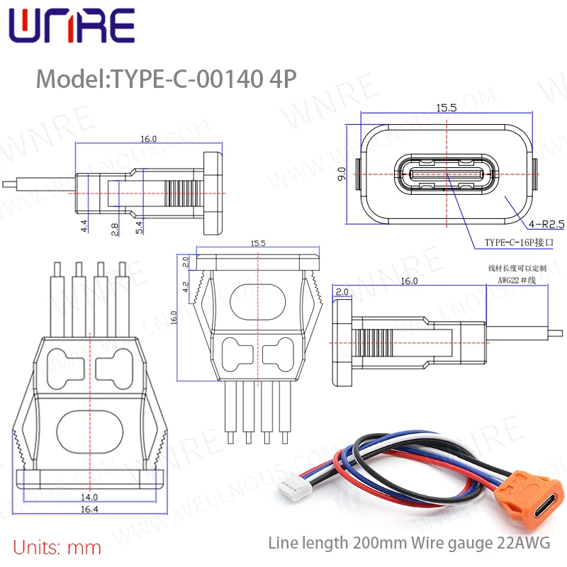 

Snap Plane 4P Type-c-00140, водонепроницаемый порт питания, Женский Разъем USB