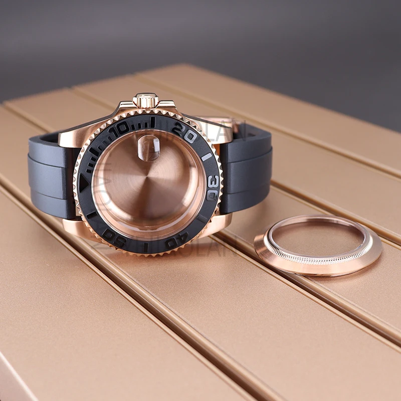 Корпус для часов из розового золота 40 мм черный сапфировый безель яхты Seiko NH35 NH36/34