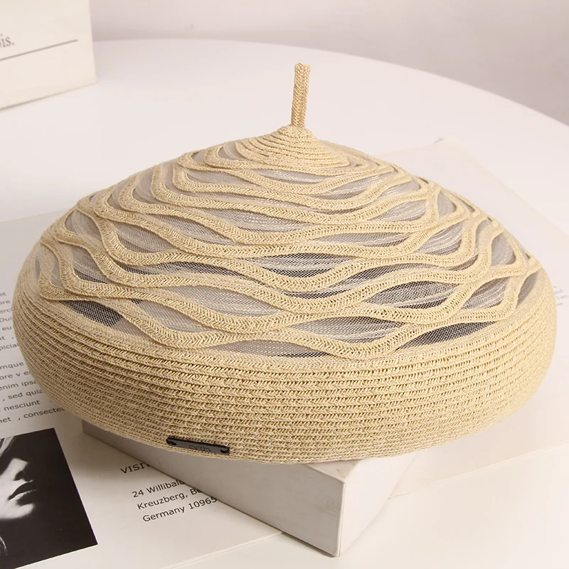 Берет соломенный Женский элегантный дышащий берет от солнца с кружевной сеткой