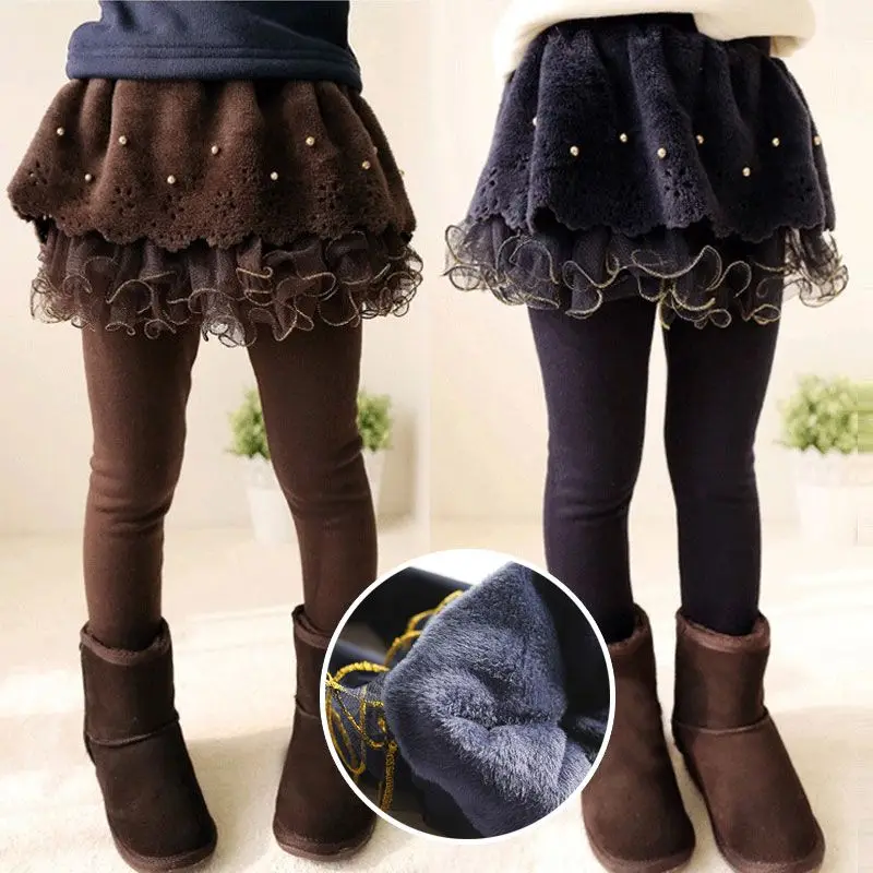 

Kids 2023 New Winter Warm Girls Thick Leggings Lace Skirt Legging for Cotton Children Pants Teenage Tutu Pants Toddler Trousers