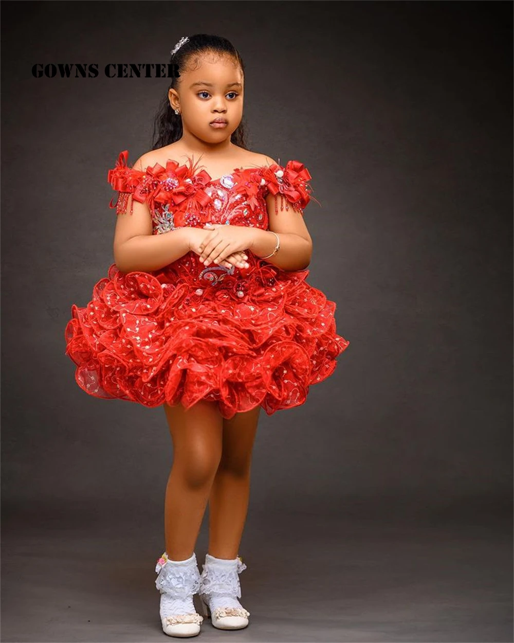 

Red Flower Girls Dress for Wedding Party Evening Dresses Kids Fromal Prom Gowns Princess Dinner Gown Africa vestidos de fiesta