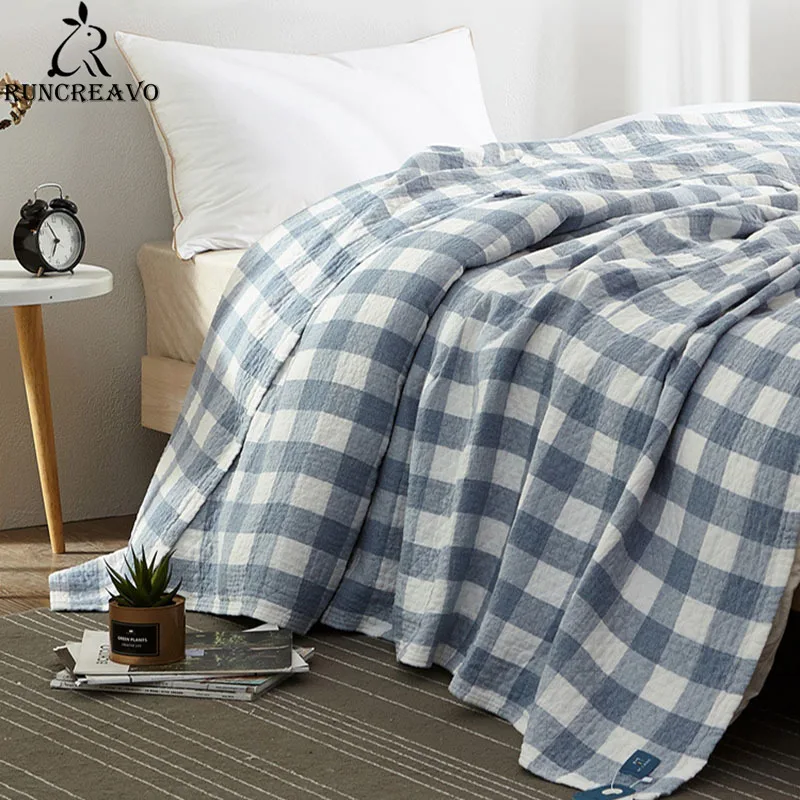 

Japanese Plaid Leisure Blanket and Throws Sofa Towel Cotton Single Double Soft Blanket for Bed Simplicity Bedspread Thin Quilt