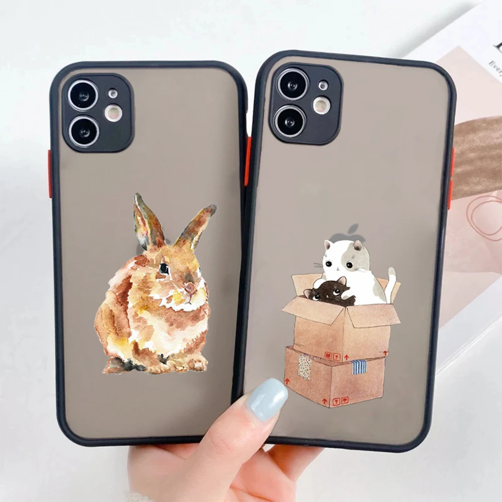

Phone Case For iPhone 14 Plus 12 ProMax Cartoon Rabbit Cat Cases For iPhone 13 Mini 11 7 8Plus XR XS Max Hard Back Coque Cover