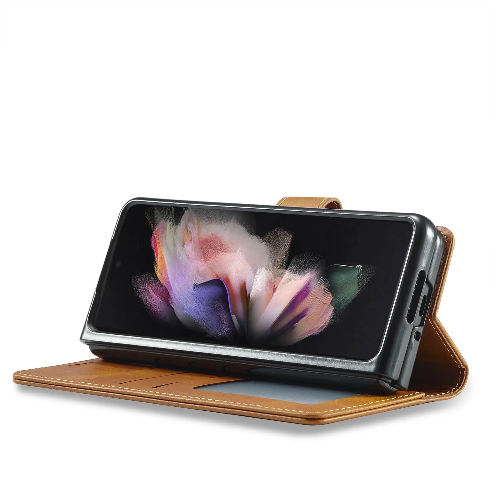 

Case for Samsung Galaxy Z Fold 3 5G Retro Flip PU Leather Magnetic Closure Wallet Card Slot Protective Cover for Galaxy Z Fold 3