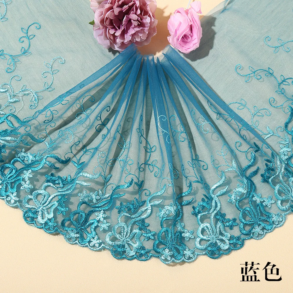 Кружевная ткань с вышивкой, 1 ярд, синее кружево, золотая отделка, 20 см, кружевные ленты и отделка для шитья платья, тесьма QZ33