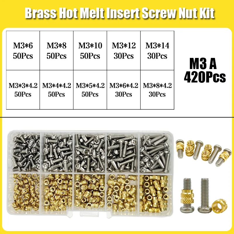 

Настенный набор винтов, Накатанная резьба горячего расплава, термолитье, встраиваемая Медная гайка и болт M2 M3 M4 M5 M6, 3d-печать