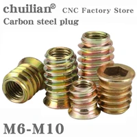10 20pcs m6 m8 m10 zinc plated carbon steel thread for wood insert nut flanged hex drive head furniture nuts