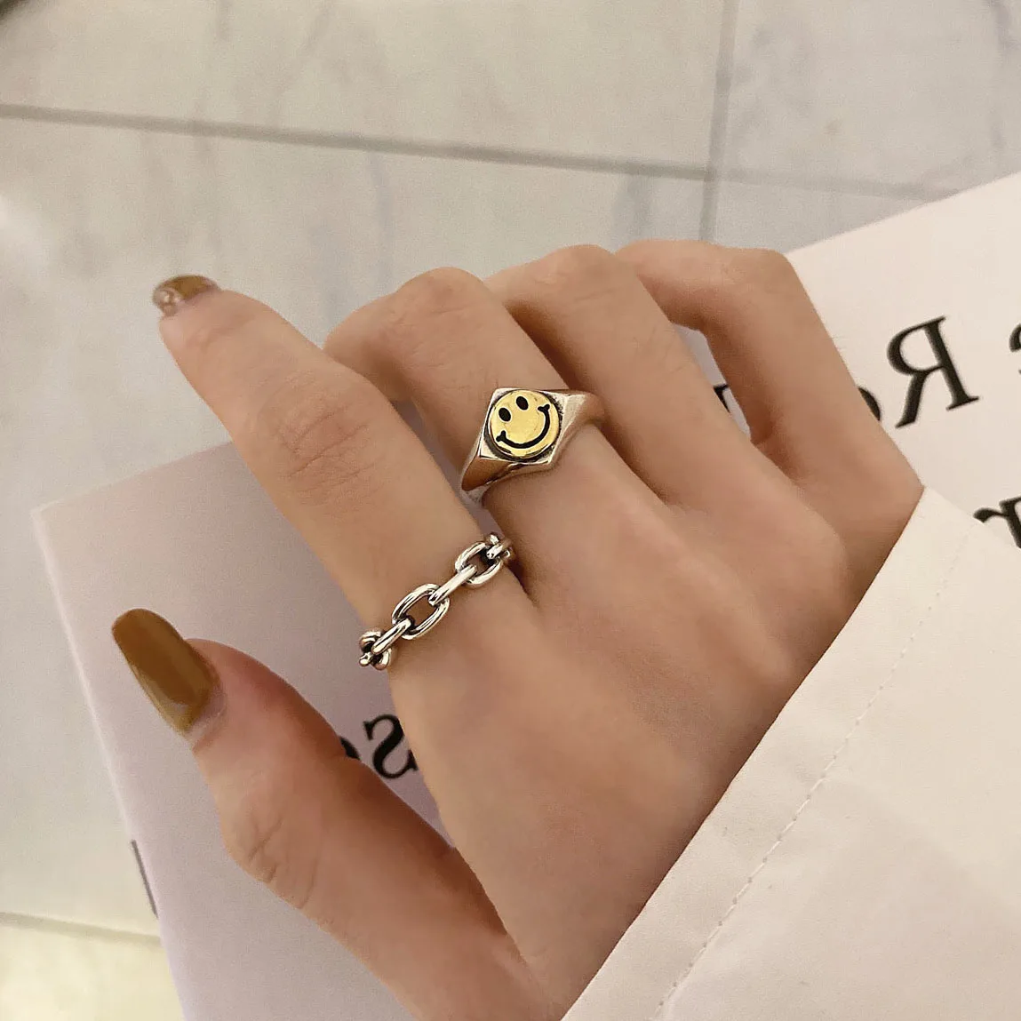 

New Trend Personalized Punk Design Human Smile Face Rings For Women Punk Special Fashion Jewelry 2022