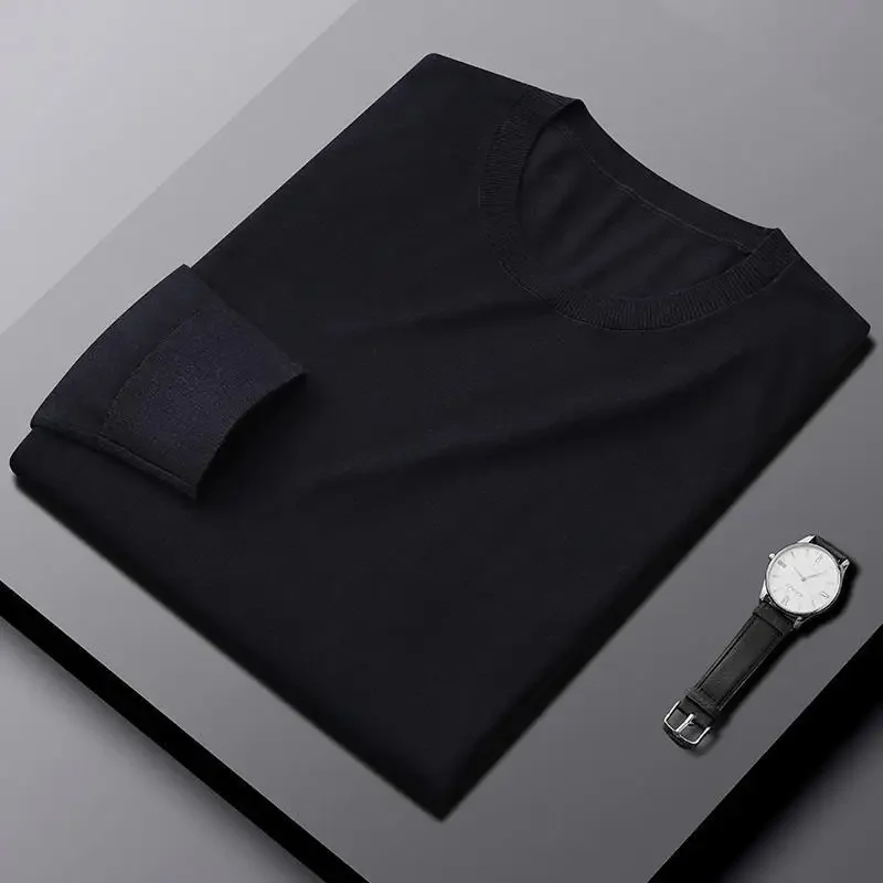 Мужской ультратонкий вязаный свитер с круглым вырезом свободный крой базовый